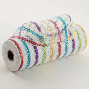 10" Cotton Poly Deco Mesh: White/Multi (10 Yards)