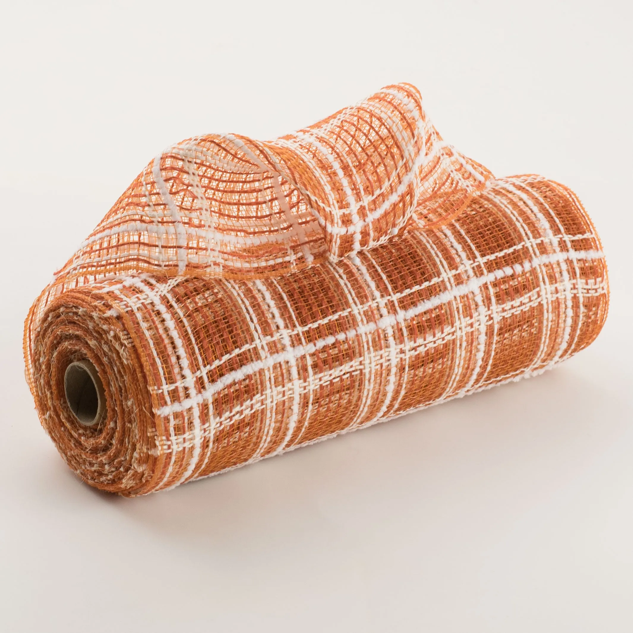 10" Fabric Plaid Mesh: Dark Orange, Cream & White Drift