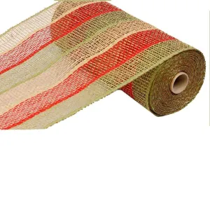 10" Honey Brown Red Olive Stripe Poly Burlap Mesh RP810292