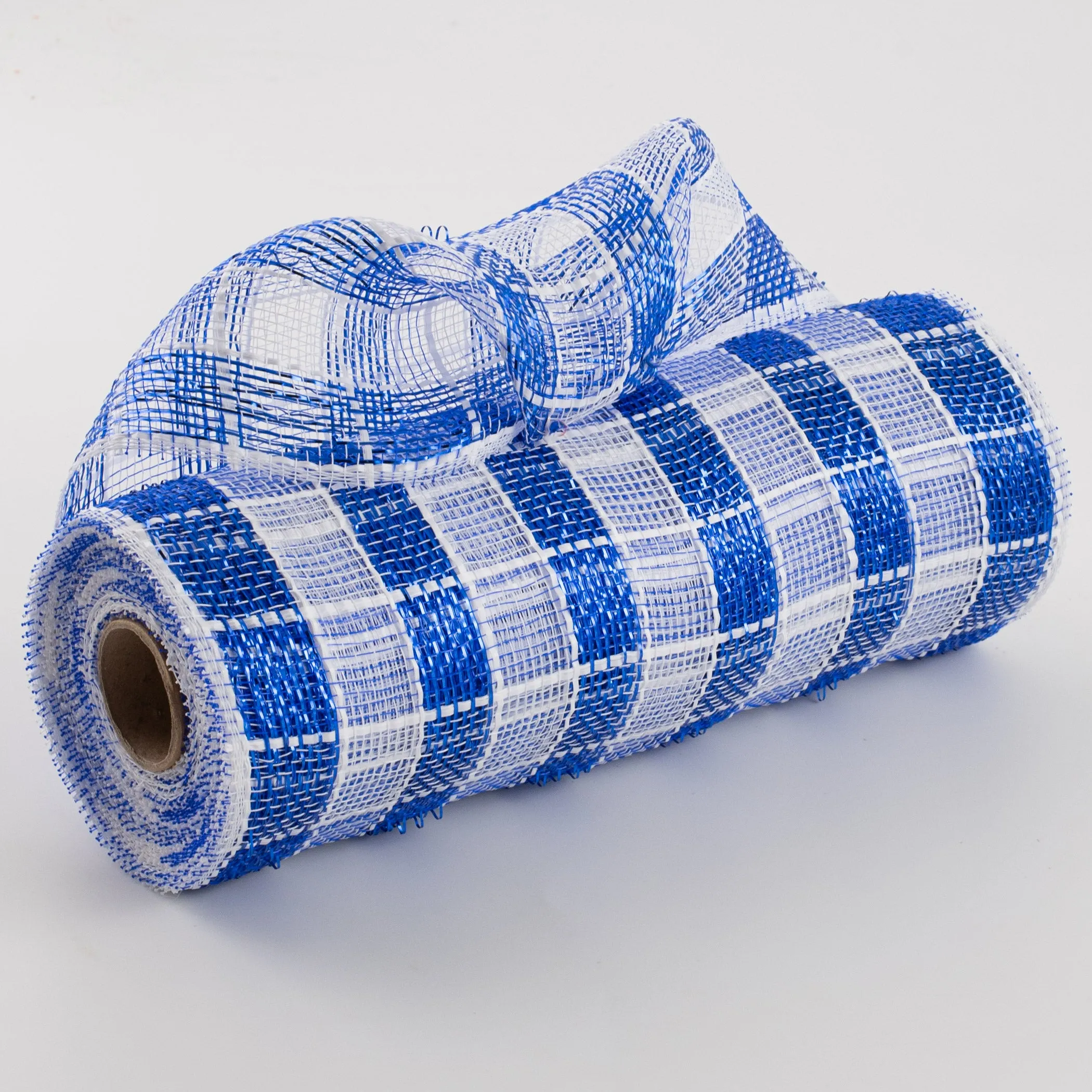 10" Metallic Check Mesh: Royal Blue & White (10 Yards)