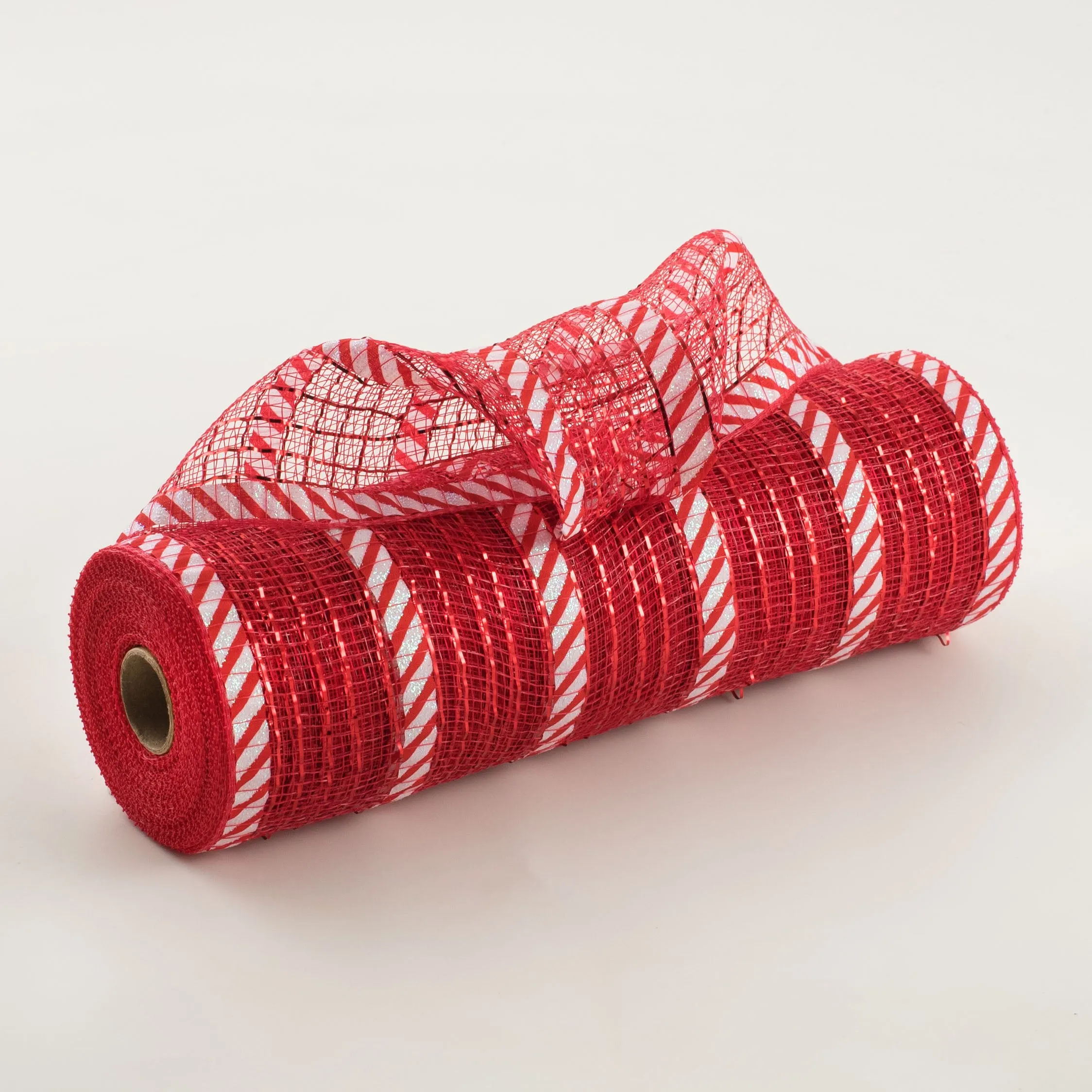 10" Patterned Mesh: Red Metallic & Candy Cane Print