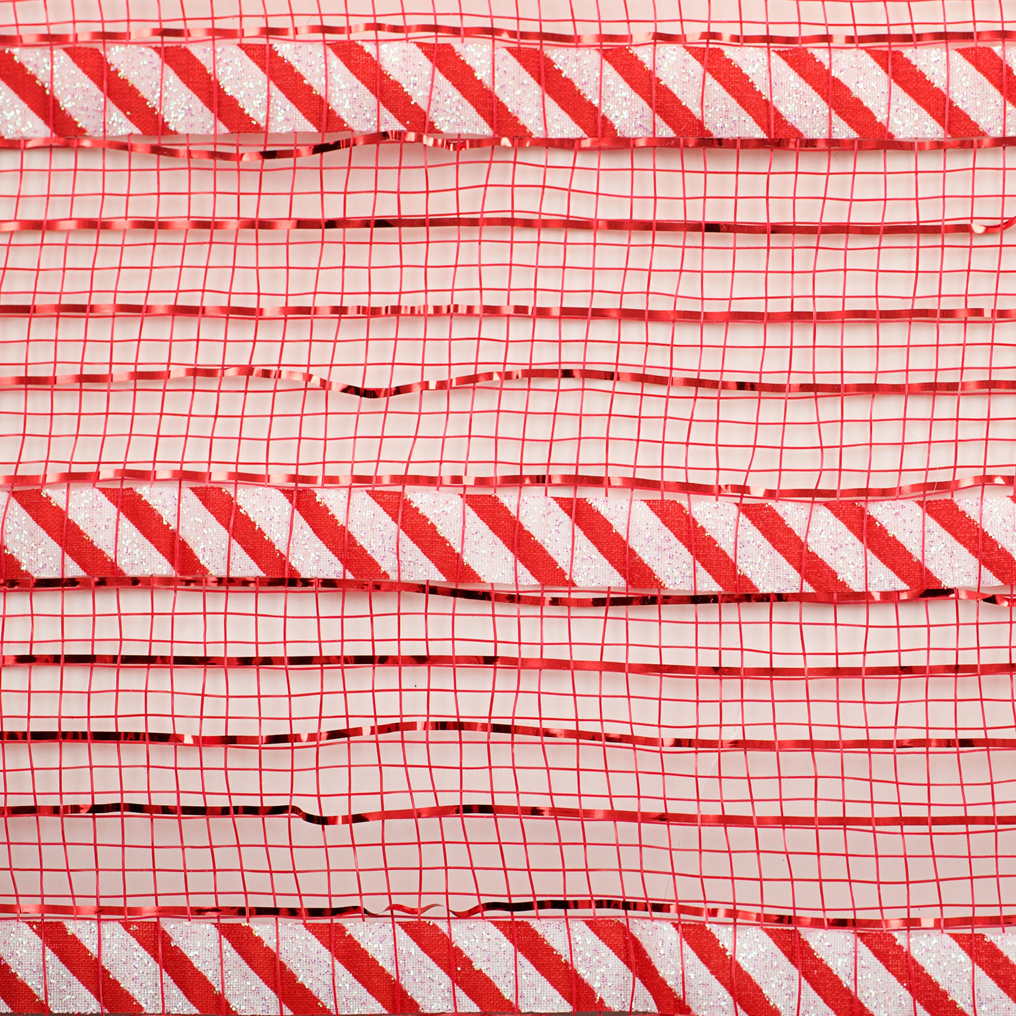 10" Patterned Mesh: Red Metallic & Candy Cane Print