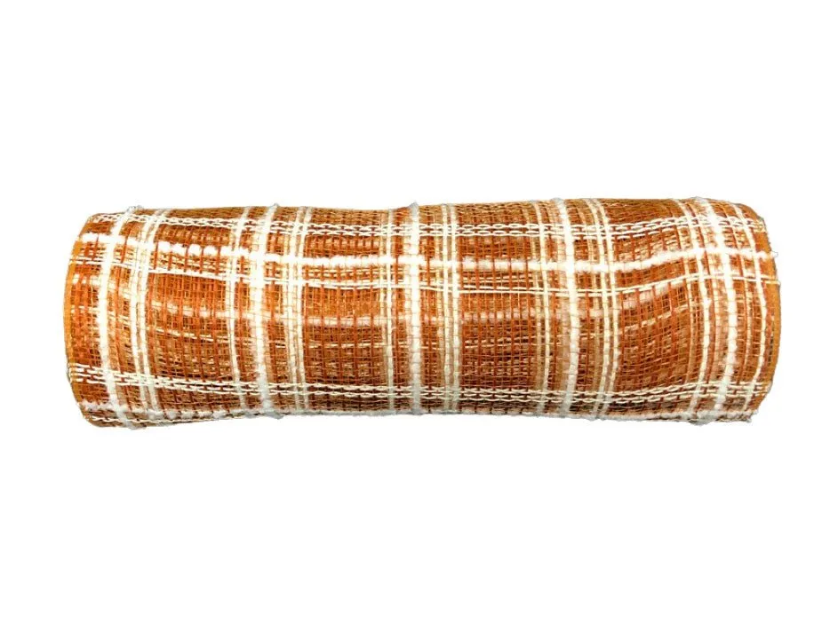 10" Snowdrift Deco Mesh: Dk Orange/Cream Check - 10yds