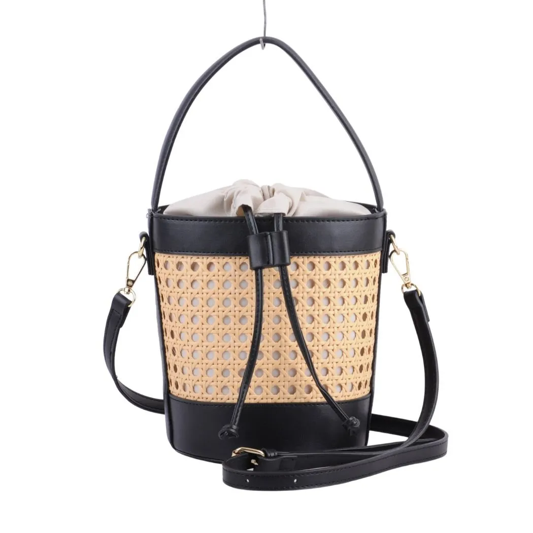 1525 - Faux Leather Crossbody Basket Bag