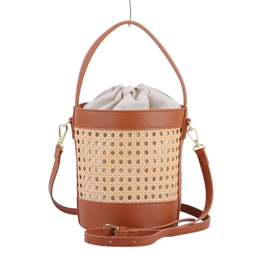 1525 - Faux Leather Crossbody Basket Bag