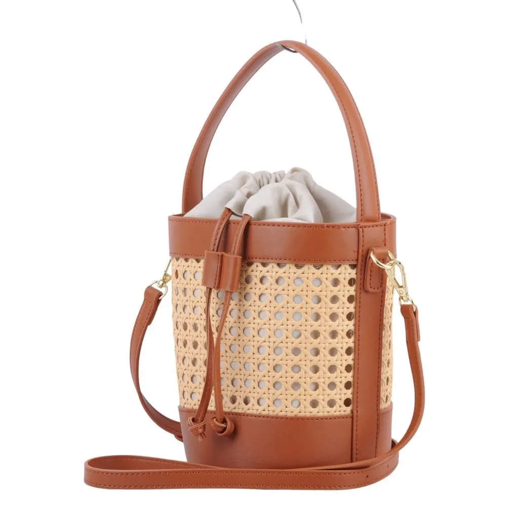 1525 - Faux Leather Crossbody Basket Bag