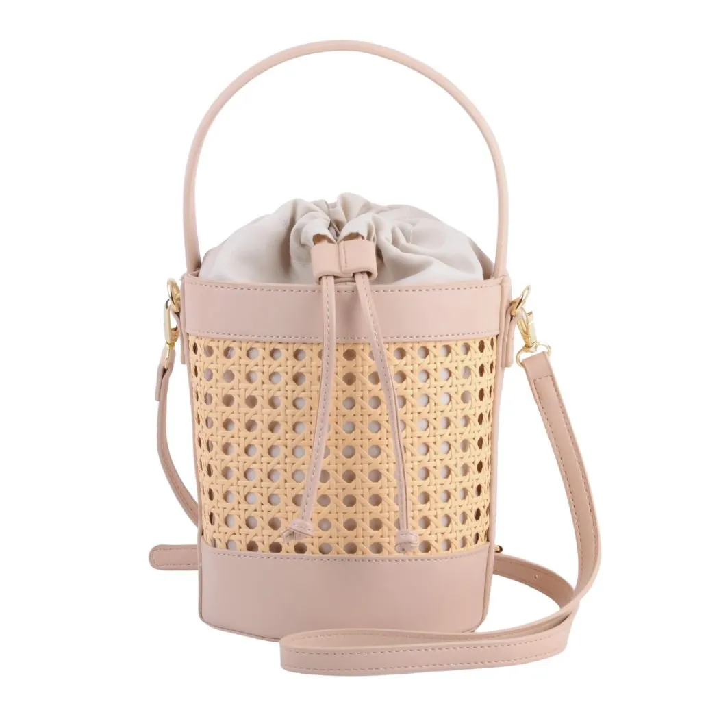 1525 - Faux Leather Crossbody Basket Bag