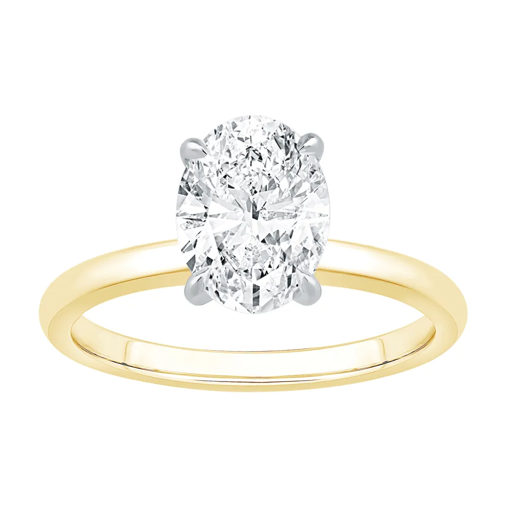 2.00ct Laboratory Grown Diamond Oval Cut Solitaire Ring in 18ct Yellow Gold and 18ct White Gold