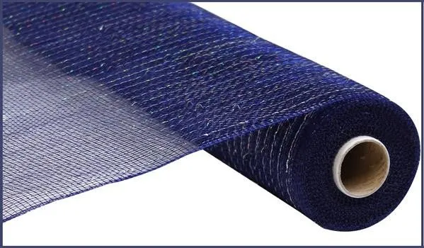 21" Deco Poly Mesh: Metallic Navy/Silver Foil