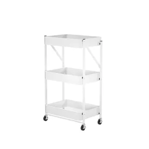 3-Tier Foldable Trolley Organizer Rack With Wheels White