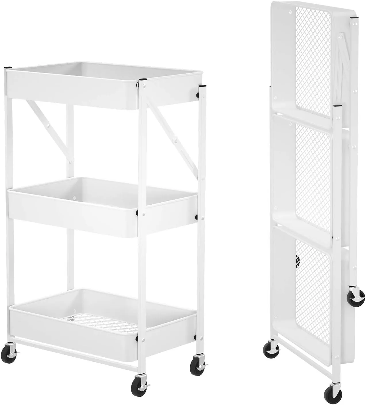 3-Tier Foldable Trolley Organizer Rack With Wheels White