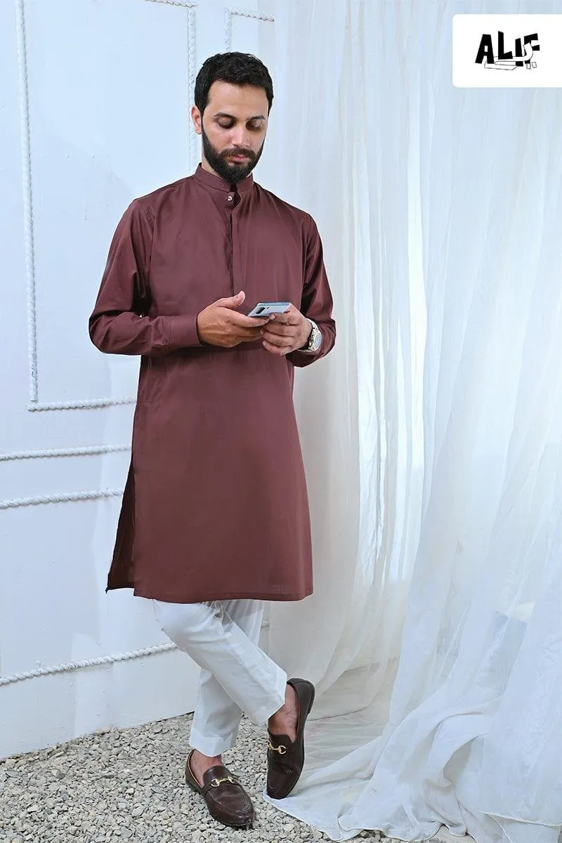 AlifYay Brown Kurta & off white Pajama (2 pIece) AY-004-cotton