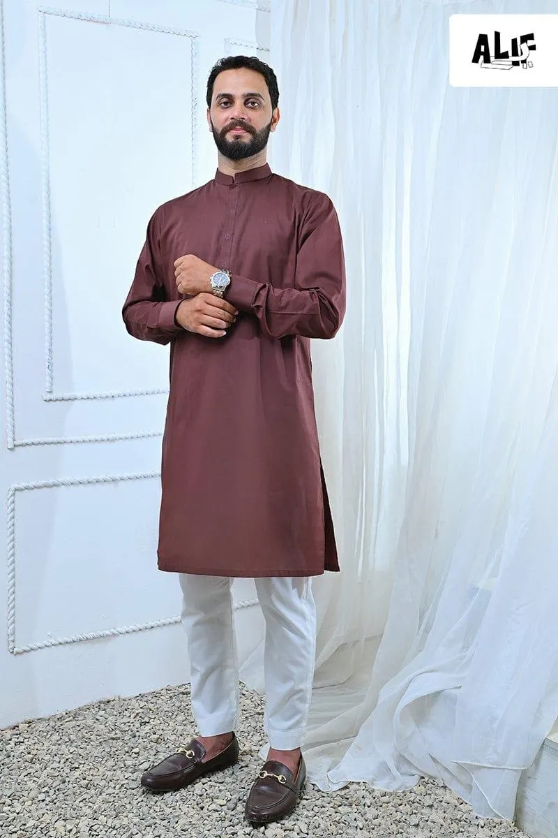 AlifYay Brown Kurta & off white Pajama (2 pIece) AY-004-cotton