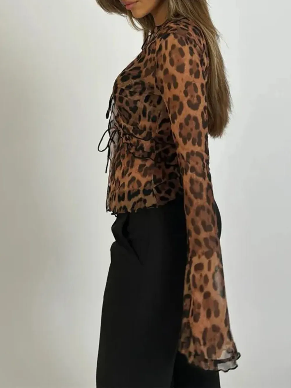 Alyssa Leopard Mesh Chiffon Top