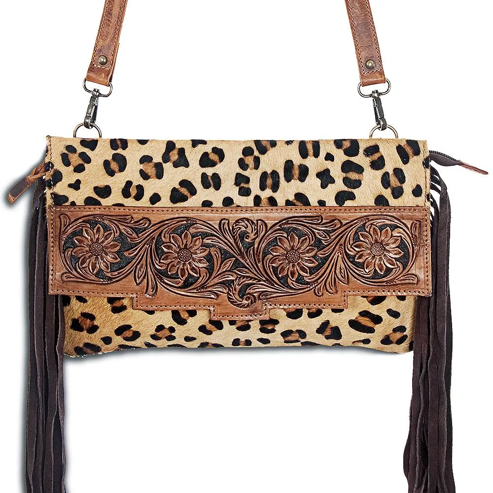 American Darling Cheetah Clutch Fringe Purse