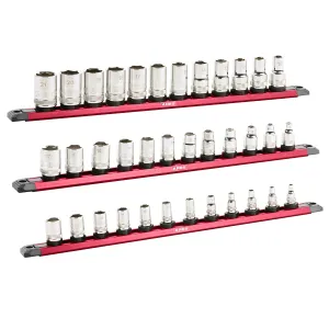 ARES 60171 - 3-Piece 15.5-Inch Red Twist Lock Magnetic Socket Rail Set