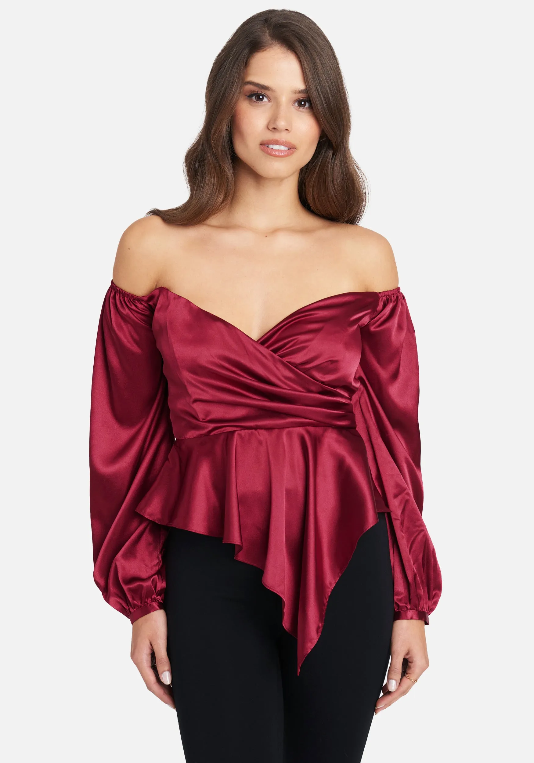 Asymmetrical Peplum Hammered Satin Blouse