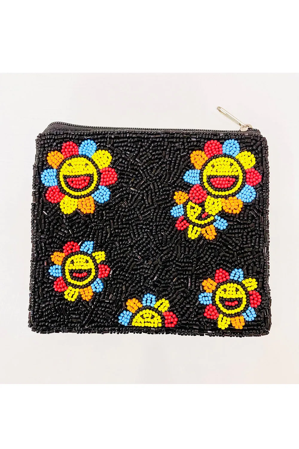 Black Flower Beads Embroidered Coin Purse