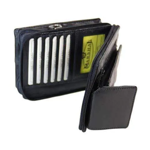 Black Genuine Leather Shoulder Strap Card Holder Organizer with Cellphone Pocket 1118 (C)