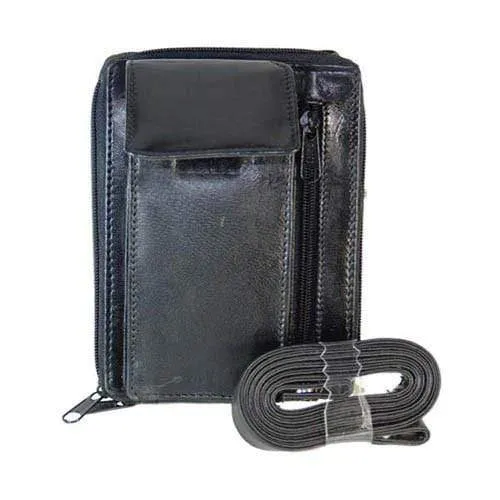 Black Genuine Leather Shoulder Strap Card Holder Organizer with Cellphone Pocket 1118 (C)