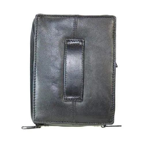 Black Genuine Leather Shoulder Strap Card Holder Organizer with Cellphone Pocket 1118 (C)