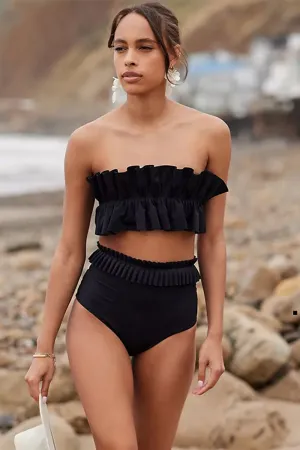 Black Ruffle Design Striking Tie Back Bikini