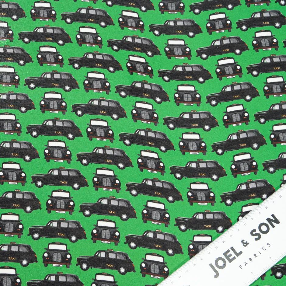 Black Taxi Cab Printed Emerald Green Silk Crêpe de Chine