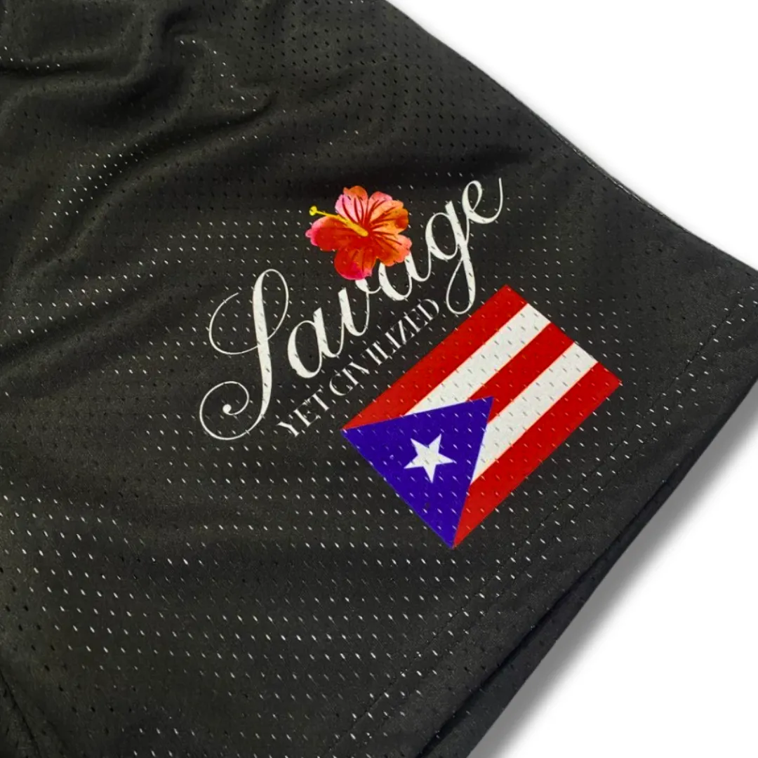 Boricua Spirit Mesh Shorts- (Black)