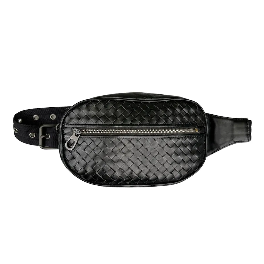 BOTTEGA VENETA BLACK INTRECCIATO WEAVE WAIST BAG