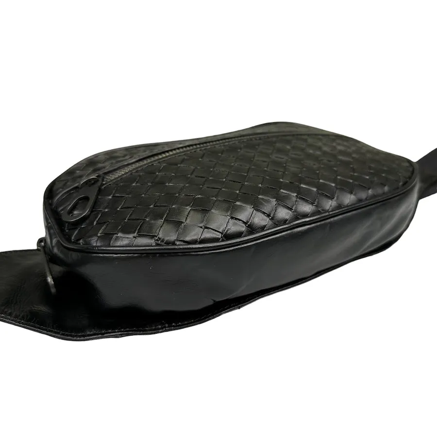 BOTTEGA VENETA BLACK INTRECCIATO WEAVE WAIST BAG