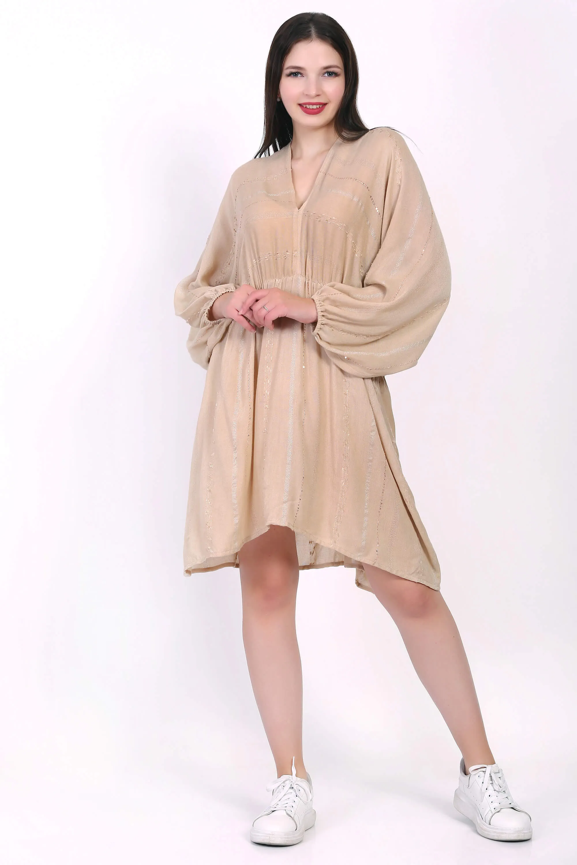 Breezy Beige Lightweight Rayon Dress