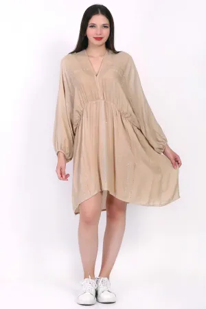 Breezy Beige Lightweight Rayon Dress