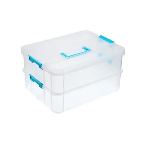 BTSKY 2 Layer Stack & Carry Box |  Plastic Multipurpose Portable Storage Container Box Handled Organizer Storage Box