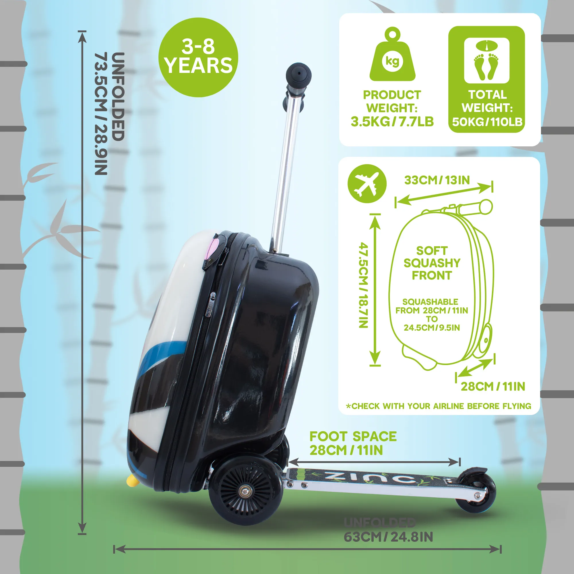 BUY 1 GET 1 FREE! Zinc Flyte Penni the Panda Scooter Suitcase