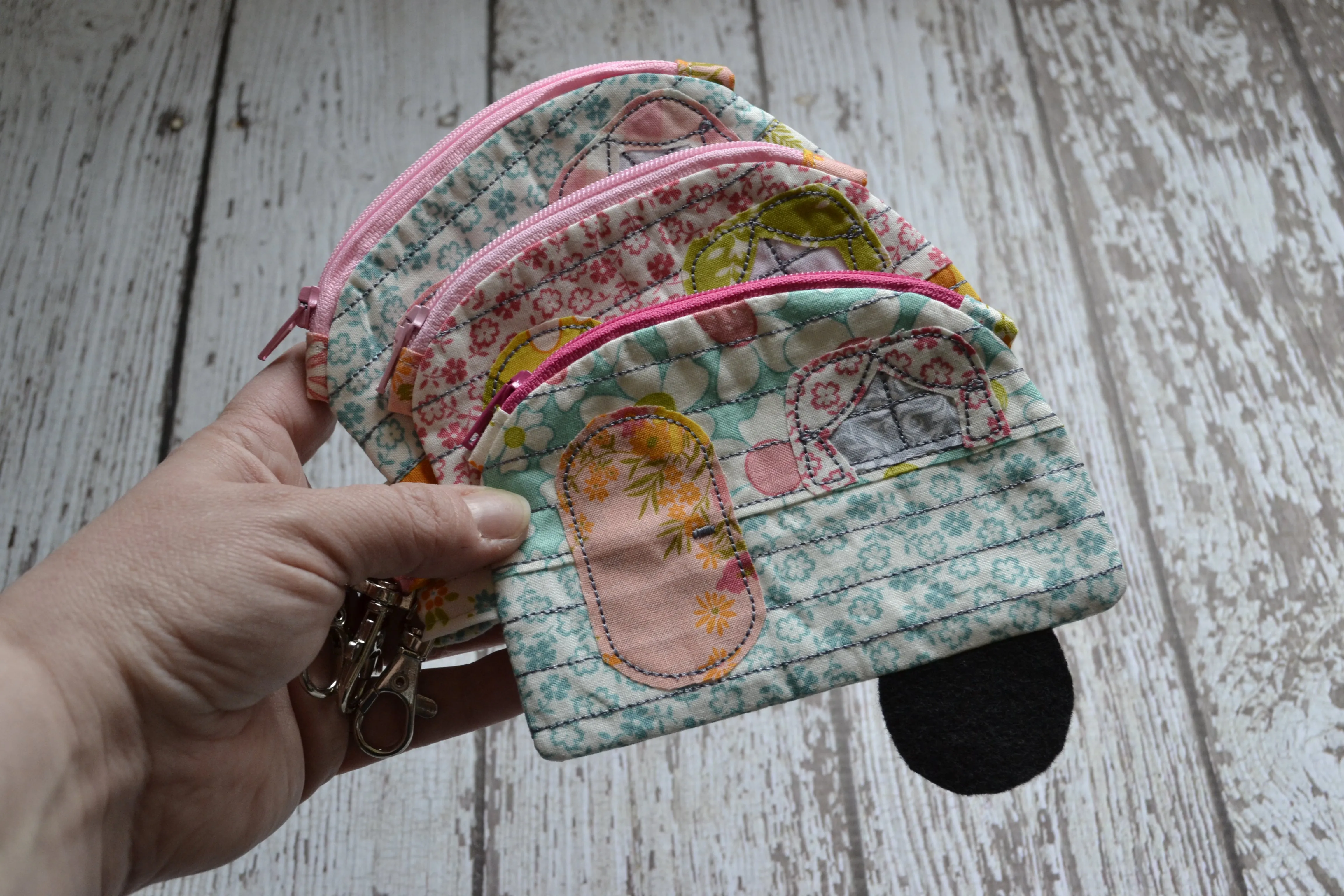 Camper Shaped Coin Purse -Re-Purposed Fabric - Group P - (3)