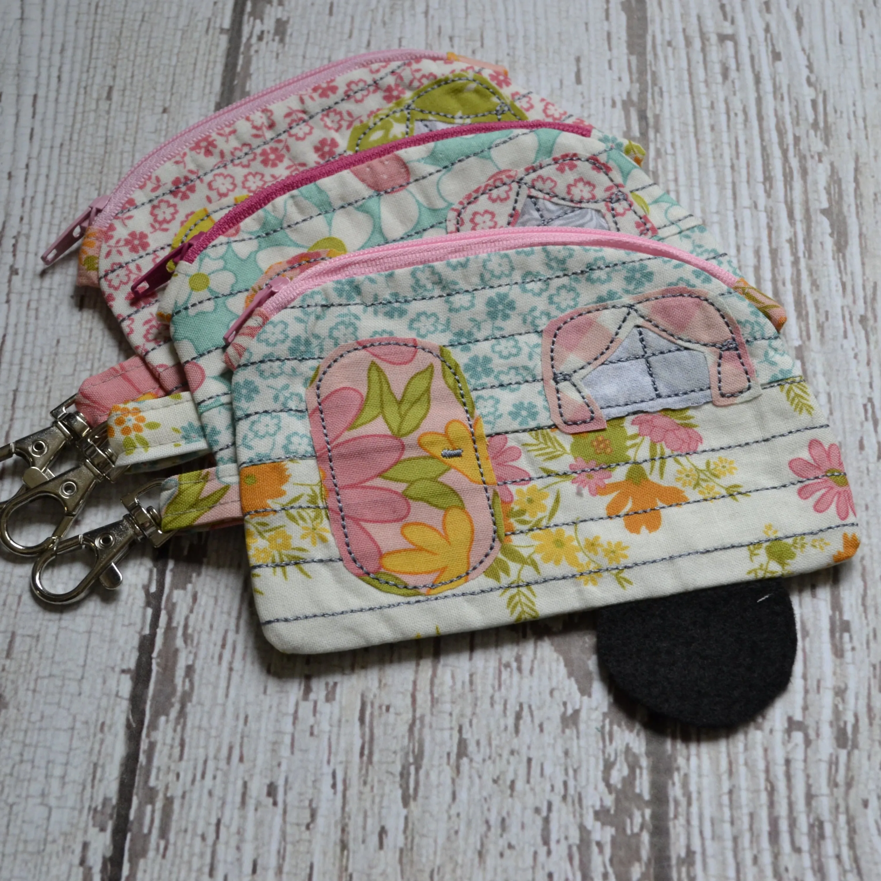 Camper Shaped Coin Purse -Re-Purposed Fabric - Group P - (3)