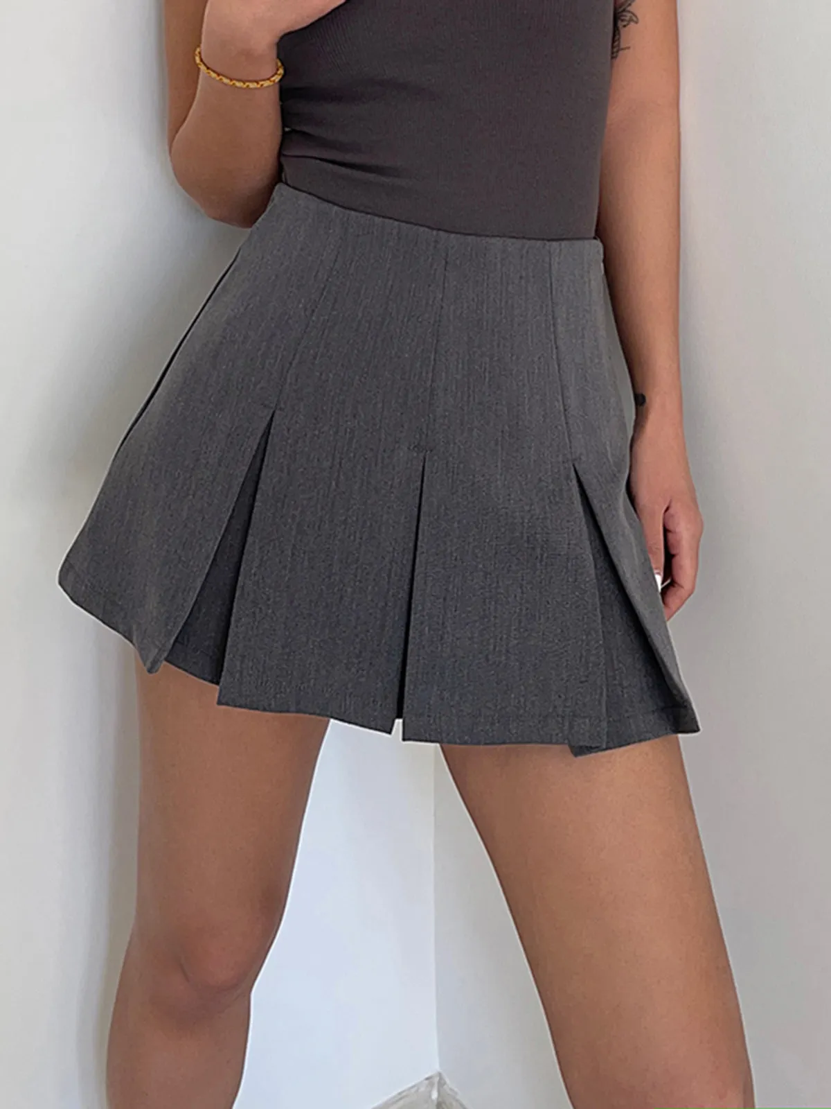 Casual Pleated Graceful Hem Mini Skort