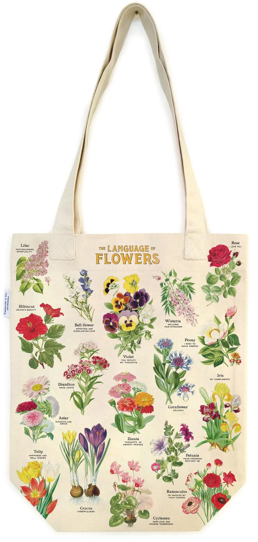 Cavallini - 100% Natural Cotton Vintage Tote Bag - 33x40.5cms - Language Of Flowers