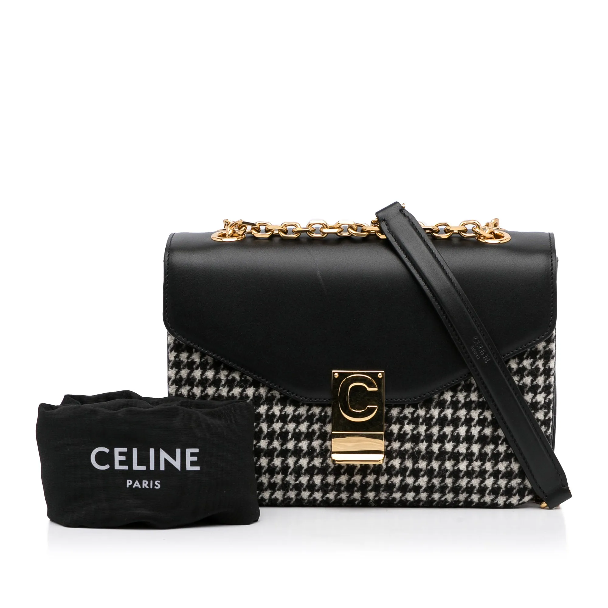 Celine C Shoulder Bag Medium Black Tweed