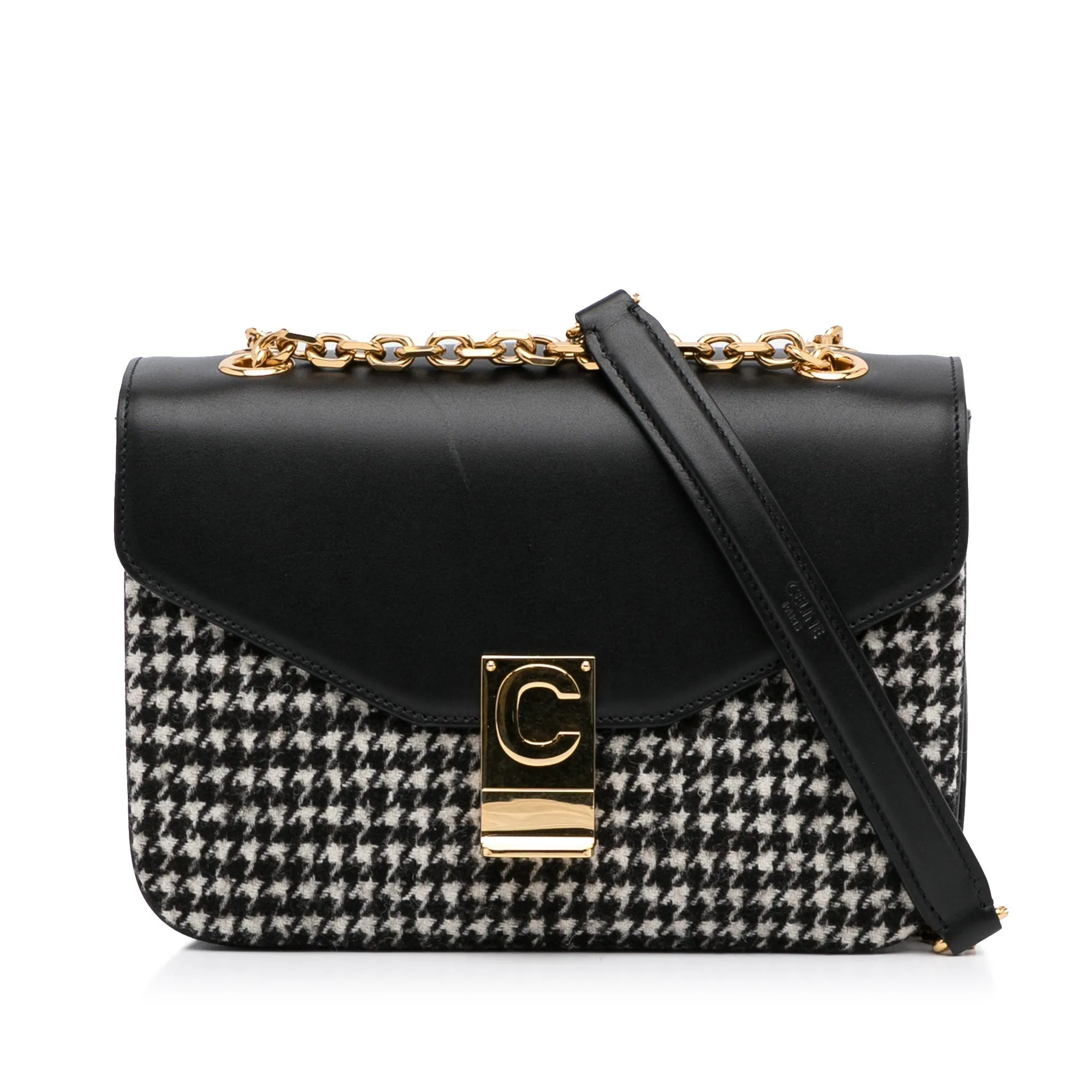 Celine C Shoulder Bag Medium Black Tweed