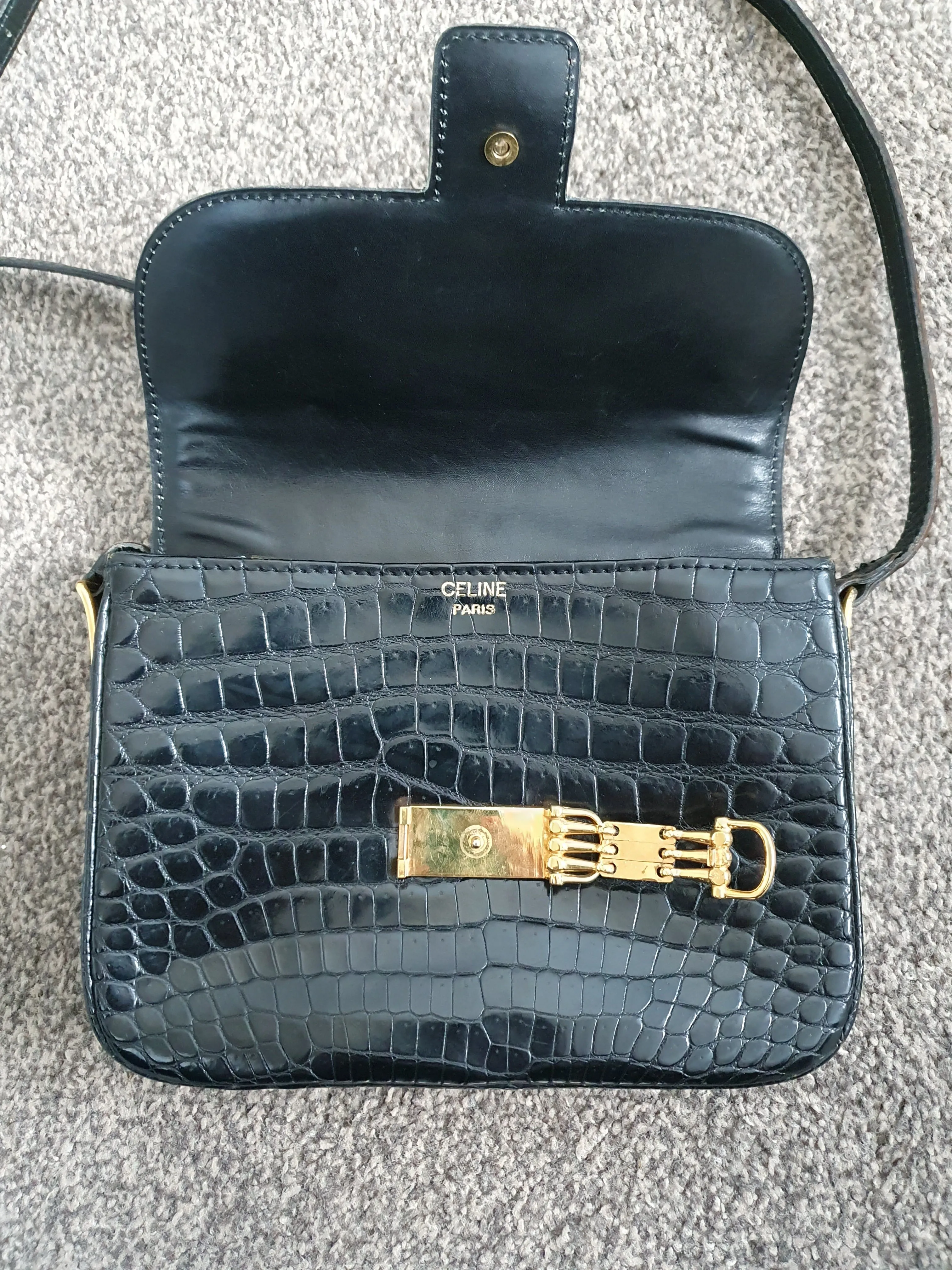 CELINE  triomphe vintage crocodile leather crossbody bag