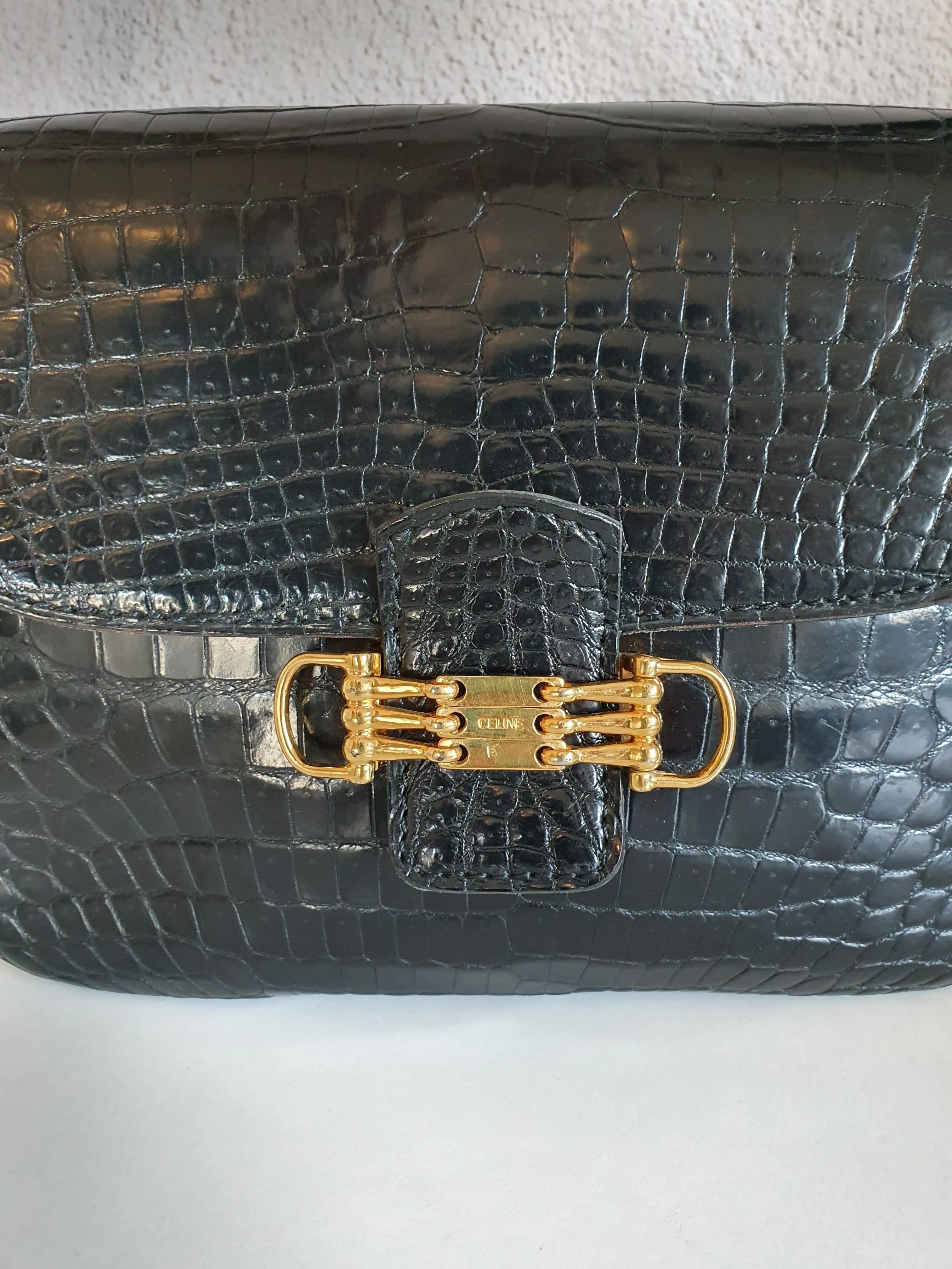 CELINE  triomphe vintage crocodile leather crossbody bag