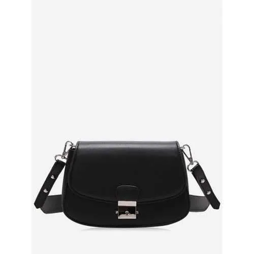 Chic Contrasting Color PU Leather Crossbody Bag - Black