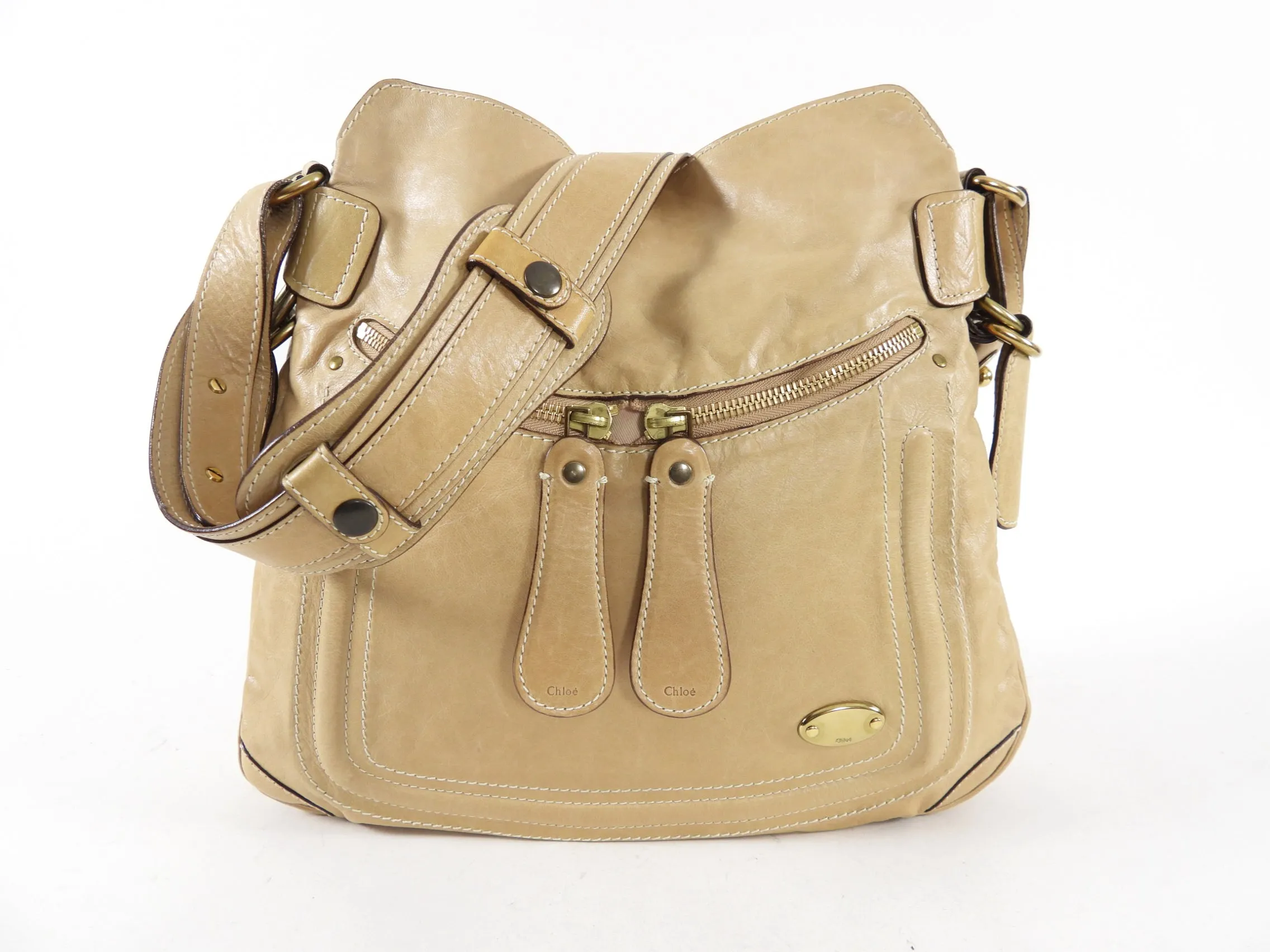 Chloe Light Beige Leather Crossbody Bag