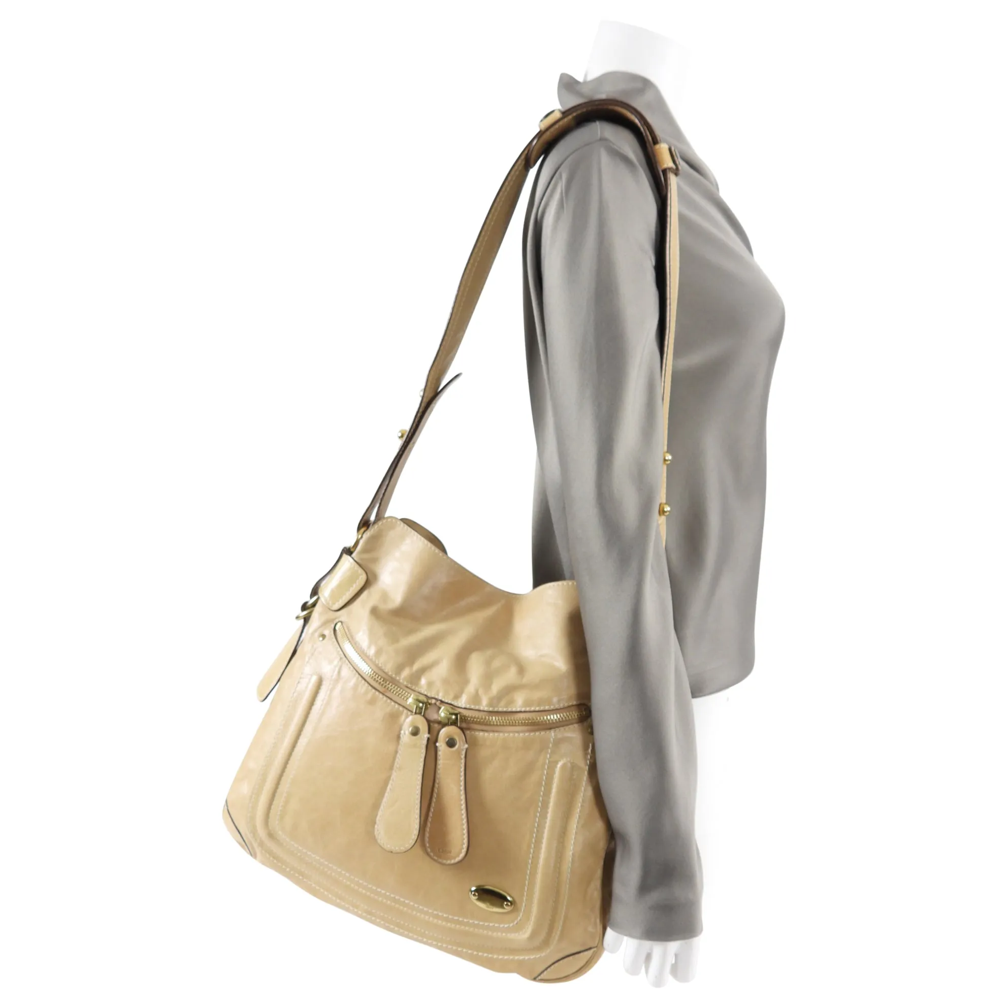 Chloe Light Beige Leather Crossbody Bag