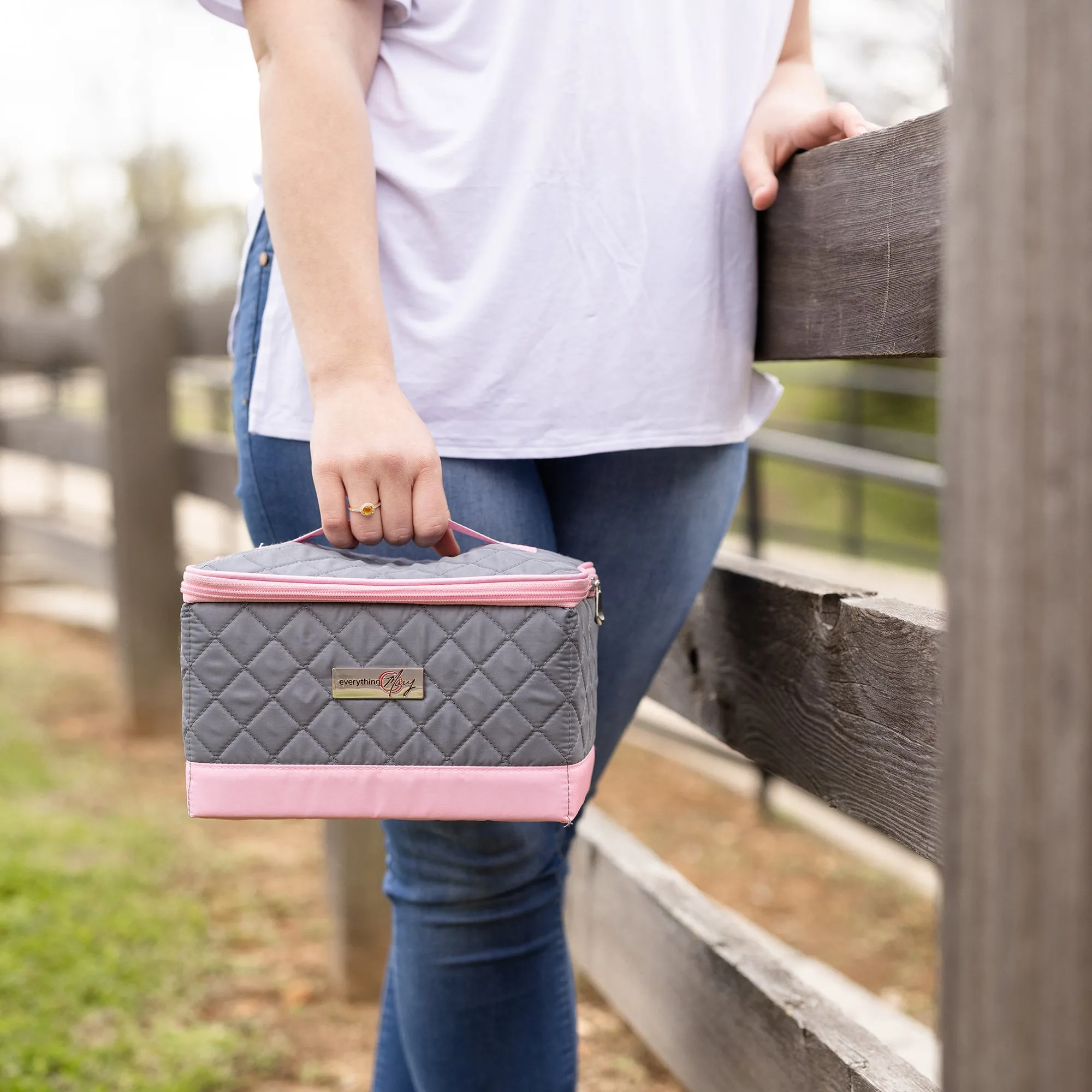 Collapsible Sewing Kit Organizer Box, Pink & Grey