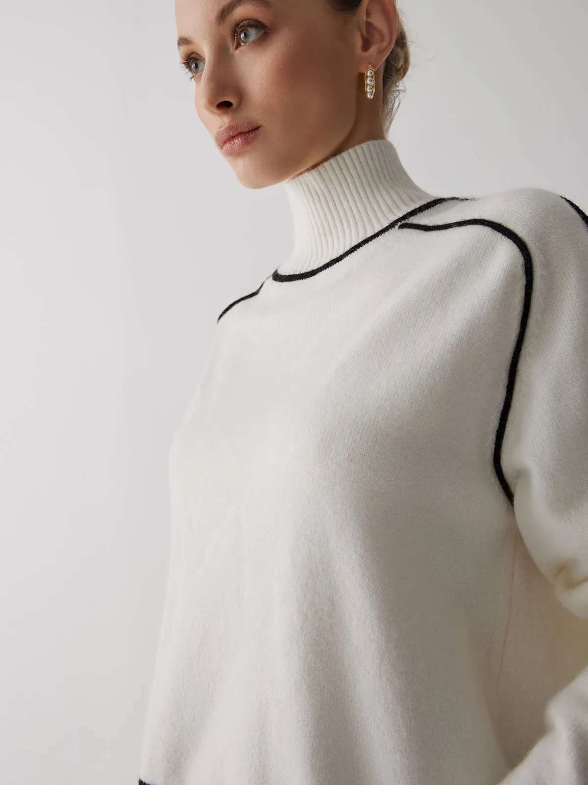 Contrast Turtleneck Graceful Long Sleeve Sweater