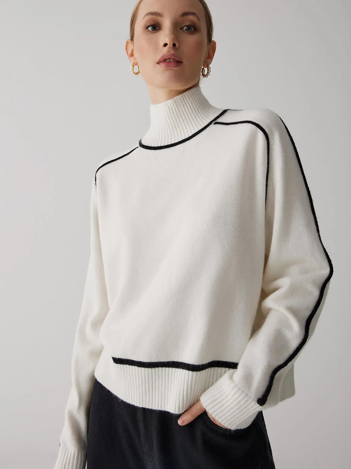 Contrast Turtleneck Graceful Long Sleeve Sweater