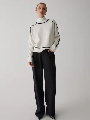 Contrast Turtleneck Graceful Long Sleeve Sweater