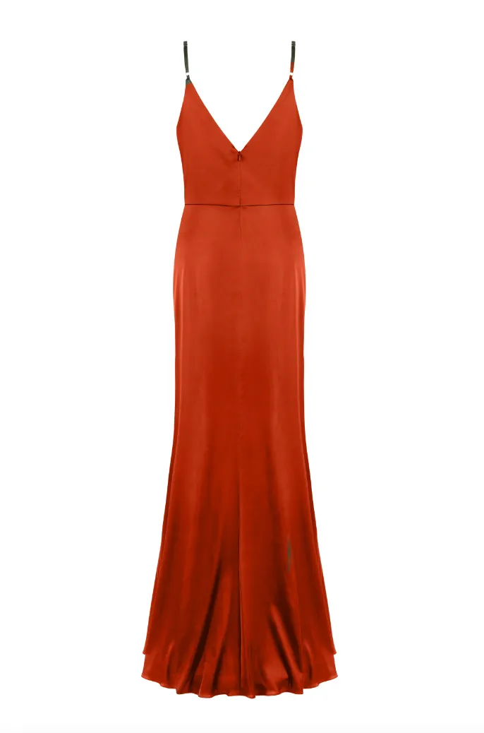 Cora Bridesmaid Dress In Terracotta Satin